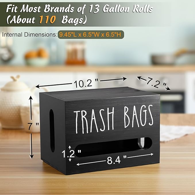DRASTAR Trash Bag Dispenser, Large Wooden Trash Bag Holder Wall Mount, Under - Image 2