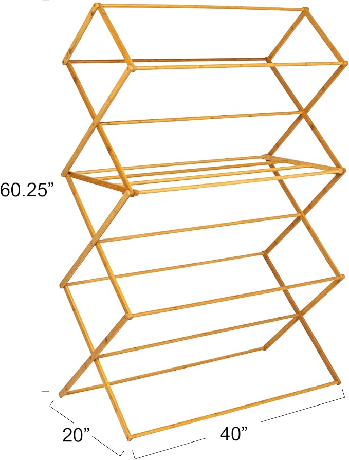 Household Essentials Bamboo Oversized Clothes Drying Folding Rack, Upscale - Image 2