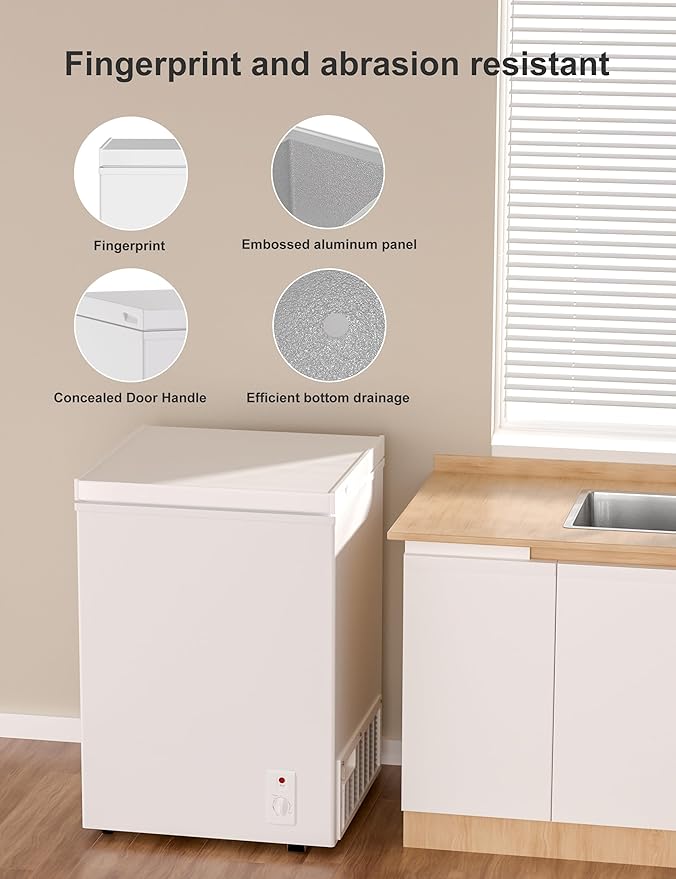 Bodacious Ultra Quiet Deep Freezer - 5.0 Cu Ft Compact Chest Freezer with Fast Freeze Performance, Low Power Consumption, Ideal for Homes, Apartments, Garages, Dorms, Small Shops