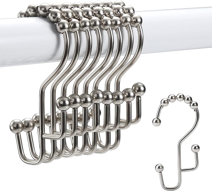 Shower Curtain Rings, SUTINE Double Shower Curtain Hooks, Rust-Resistant by SUTINE