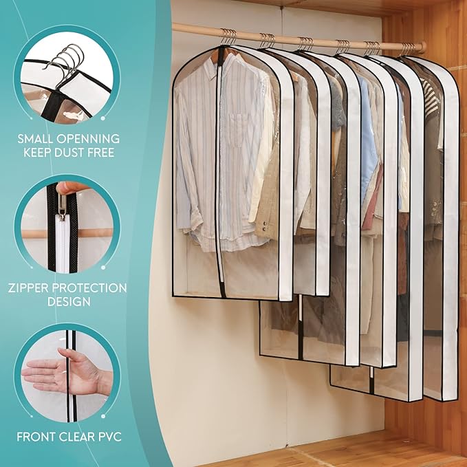 40" Clear Garment Bags for Hanging Clothes, Hanging Clothes Storage Suit Cover - Image 5