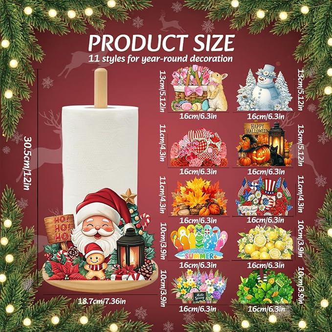 Bamboo Paper Towel Holder with 11 Set Interchangeable Holiday Signs, Rustic - Image 4