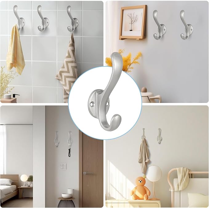 8 Pack Coat Hooks Wall Mount Heavy Duty Utility Retro Double Hooks - Image 2