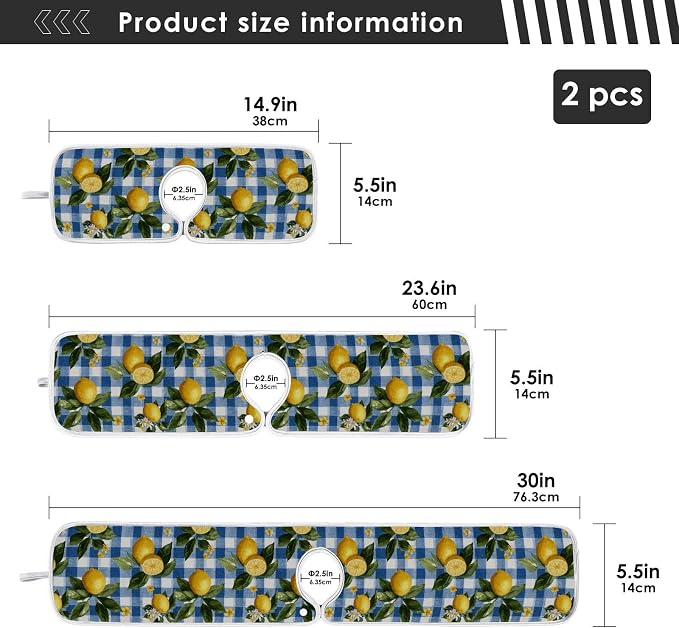 Blue Gingham Summer Lemons Yellow Dandelions Sink Mat - Image 4