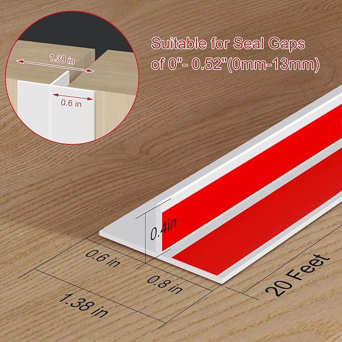 Benory T-Shaped Silicone Door Weather Stripping, 1.38" W x 20 ft | T-shaped - Image 3