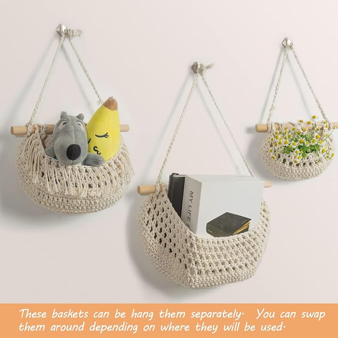 3 Tier Hanging Fruit Baskets for Kitchen, Handmade Cotton Organizer - Image 5