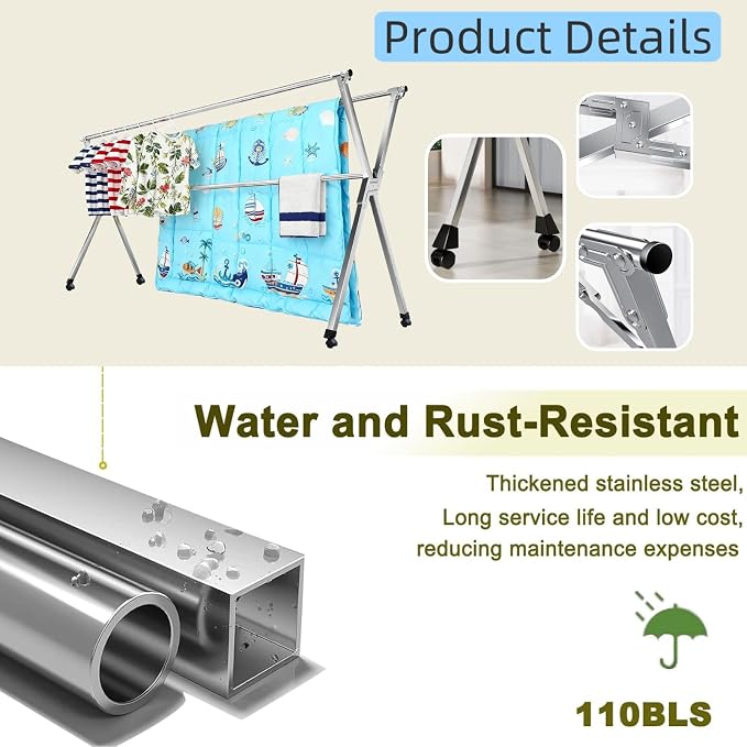 Clothes Drying Rack Folding Indoor Outdoor Rolling Portable Laundry Drying Rack - Image 3
