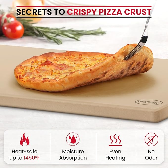 Unicook Extra Large Pizza Stone 24" x 12" x 0.6" for 36"/48" Ovens, Rectangular Baking Stone, Ideal for Baking Crispy Pizzas, Bread and Cookies, Weighs 11.3 lbs, Does Not Fit 30" Compact Ovens