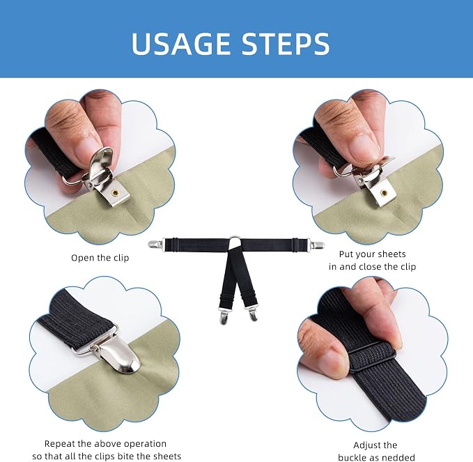 4PCS Adjustable Bed Sheet Straps Clips, Elastic Mattress Sheet Fasteners Holder - Image 2