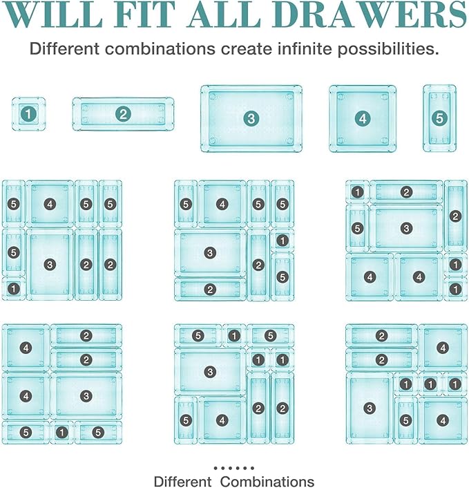 16 PCS Drawer Organizer Set, 5 Size Bathroom and kitchen organizer Trays | - Image 4