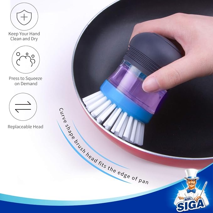 MR.SIGA Soap Dispensing Palm Brush, 2 Pack, palm scrubber, palm scrub brush - Image 7