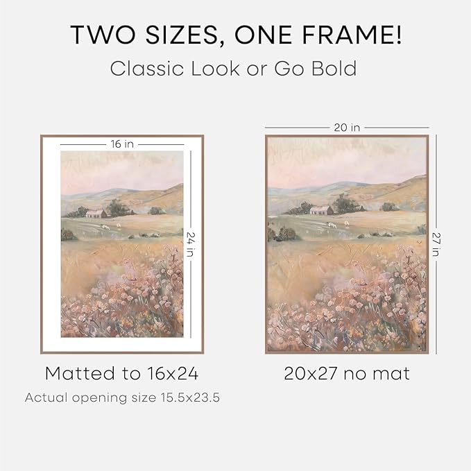 Homeforia 20x27 Picture Frame Mocha, High End Metal 20x27 Poster Frames with Mat 16x24 Photo, 20 x 27 Mocha Frame Matted to 16 by 24 Print, 27by20 Thin Hanging Frames, Tempered Glass, Wall Kit, Set of 1