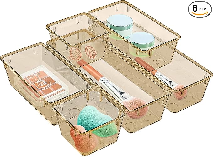 6 Pack Clear Drawer Organizer Set, Drawer Storage Trays, Storage Bins | Acrylic by WOWBOX