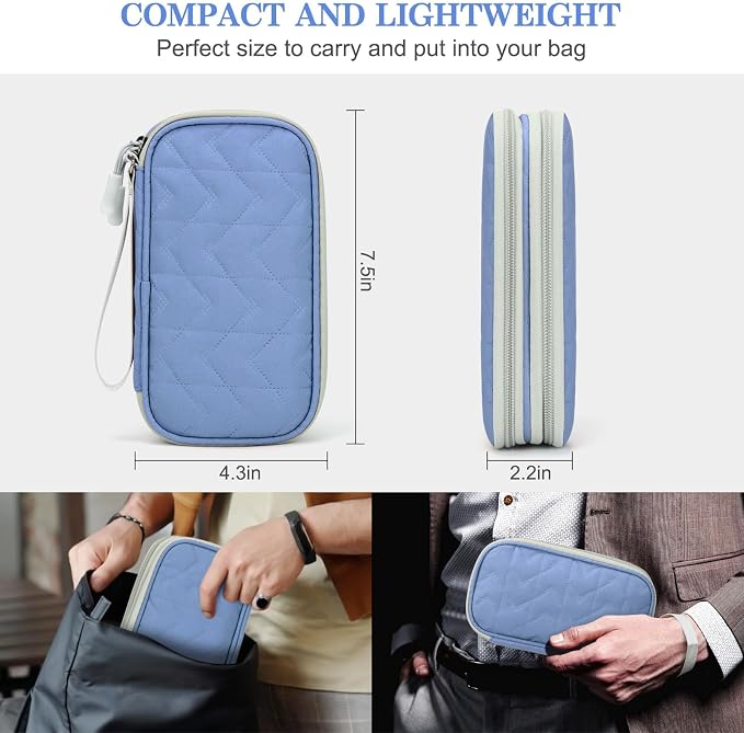 FYY Electronic Organizer, Travel Tech Pouch, Cable Organizer Blue Quilted | - Image 2