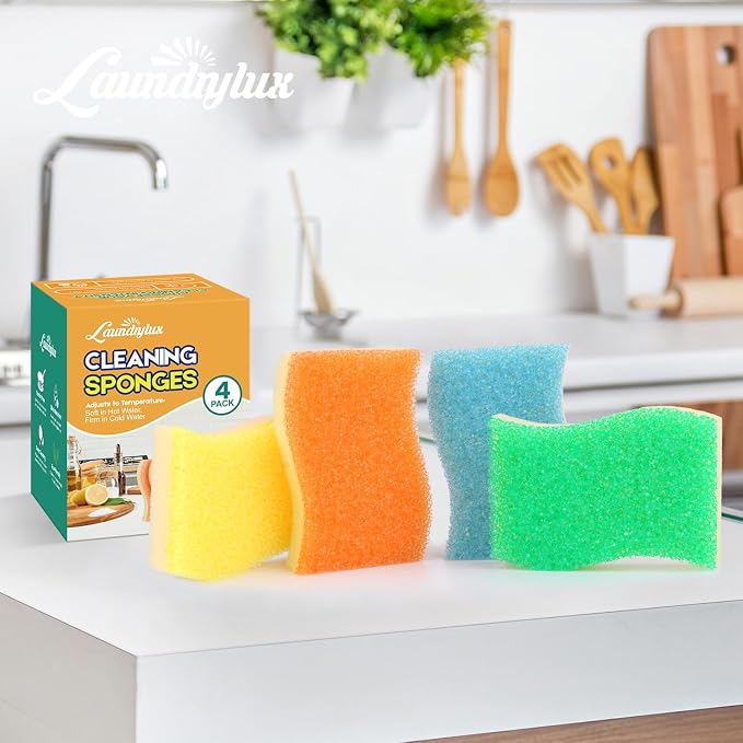 LAUNDRYLUX Scrub Sponge, 4 Pack Dual-Sided Temperature-Responsive Scrubber | - Image 7