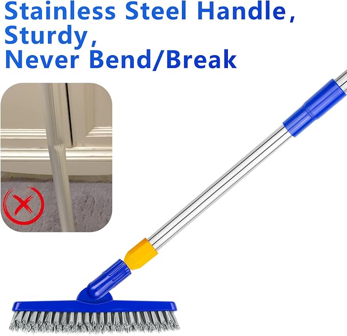 2 Pack Grout Brush with Long Handle, 56.5'' Swivel Grout Cleaning Brush - Image 2