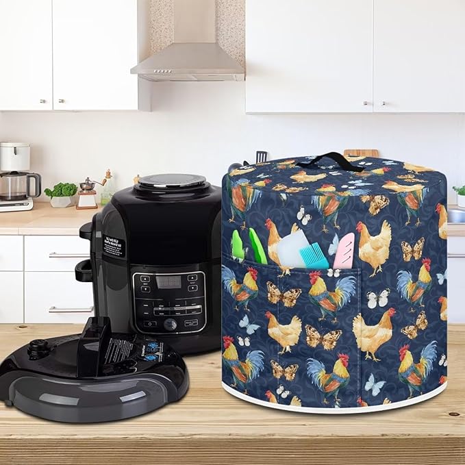 Flashideas Cartoon Chicken Pressure Cooker Cover with Storage Pocket Compatible with 8 10 Quart Instant Pot, Durable Rice Cooker Air Fryer Accessories, Waterproof Kitchen Appliances Dust Cover