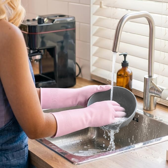 Cleaning Rubber Gloves, Waterproof Non-Slip Long Cuff Dishwashing Household - Image 3