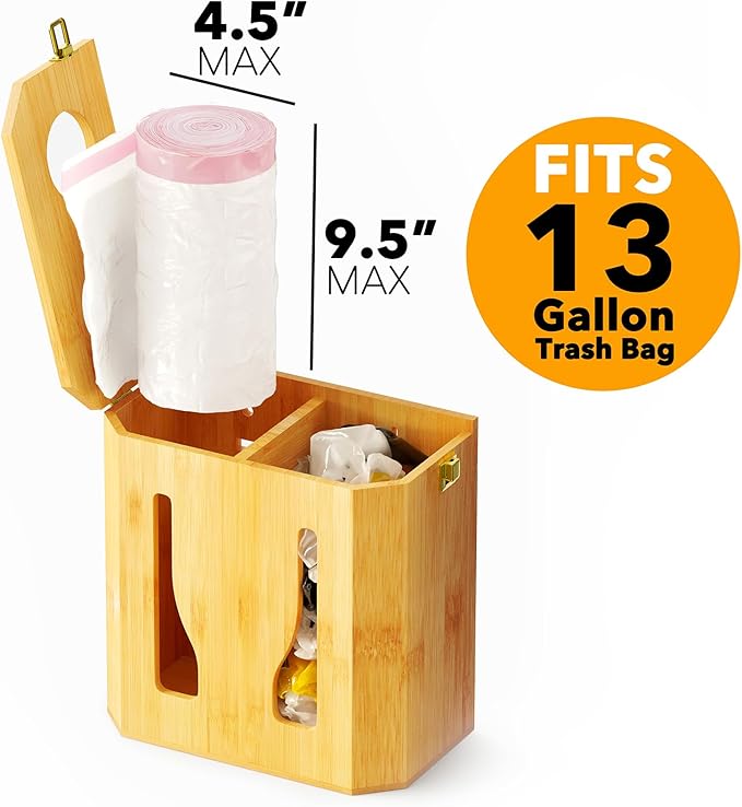 SpaceAid Bamboo 2 in 1 Garbage Bag Roll Holder & Dispenser, Under Sink Organizer - Image 4