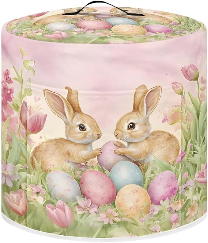 TODIYADDU Tulip Bunny Pressure Cooker Cover for 3 Quart Instant Pot Insulated Kitchen Appliance Dust Cover for Round Pressure Cooker Slow Cooker Practical Instant Pot Air Fryer Easter Decorations, L