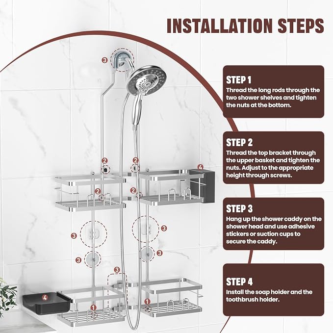 REINHARDT Adjustable Shower Caddy Hanging - Image 7