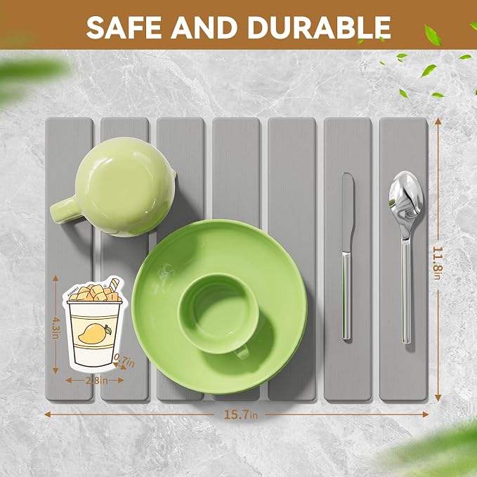 Foldable Stone Dish Drying Mat, 15.5"x11.8" Quick Dry Kitchen Board | Made of - Image 5