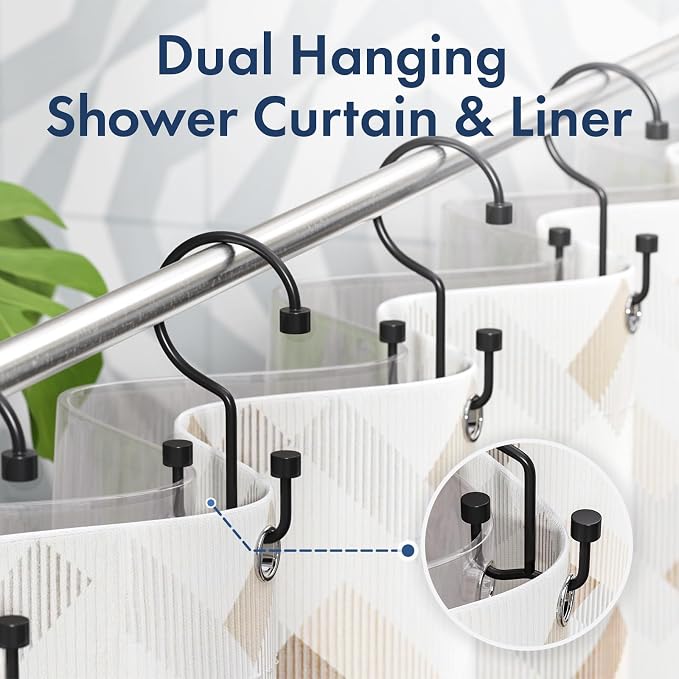 Bathway Shower Curtain Hooks Matte Black Shower Curtain Rings, Metal Shower - Image 5