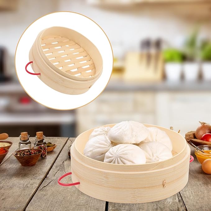 Steamer Basket with Cover 20cm Red-ear Double Handle Food Steamer for Vegetables Dumplings and Bao Buns Household and Commercial Cooking
