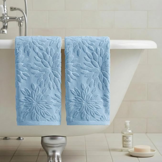 Artoid Mode 2 Pcs Light Blue 3D Dahlia Floral Jacquard Hand Towels - Image 4