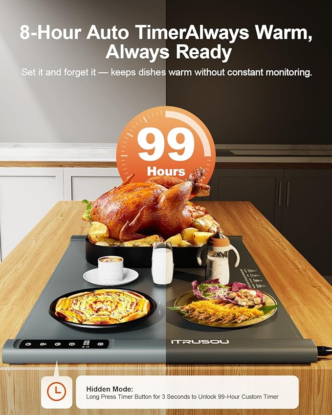 Food Warming Mat Extension Panels B+C for iTRUSOU Electric Warming Tray BWP01-A – Add-On Expandable Warming Mat for Food, Must Be Used with Main Control Panel A, For Buffet, Party Chafing Dishes