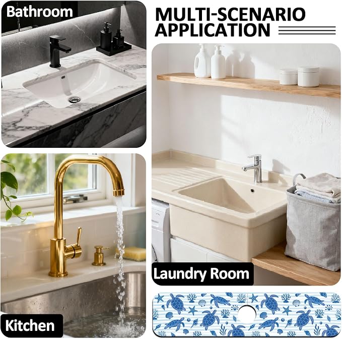 2 Pcs Kitchen Sink Splash Guard Faucet Mat Marine Elements Faucet Mat - Image 7