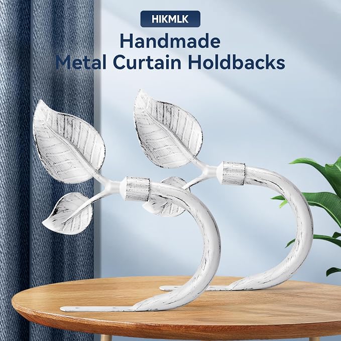 HIKMLK Leaf Shaped Curtain Tieback Holdbacks 2pcs, Handmade Metal Curtain Side - Image 2