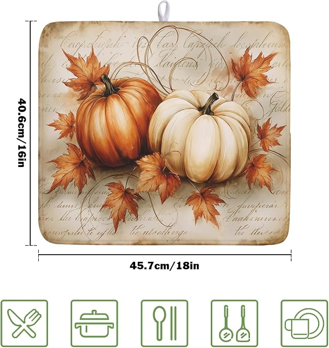 Fall Pumpkin Dish Drying Mat 16X18 Inch Vintage Autumn Drying Mat - Image 2