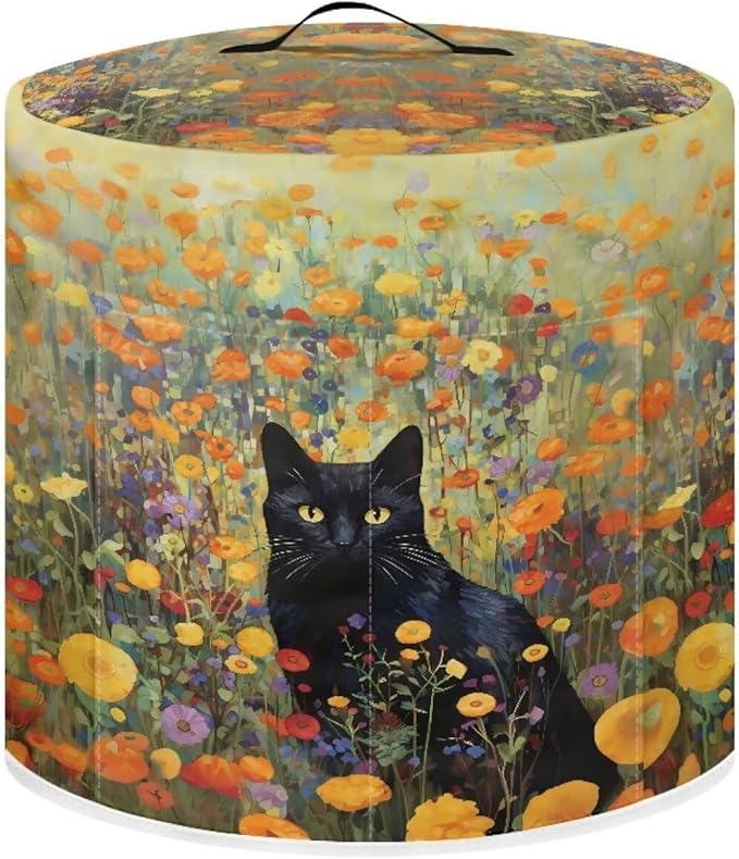 Xoenoiee Black Cat Floral Pattern Kitchen Appliance Dust Cover with Pockets, Electric Pressure Cooker & Air Fryer Cover, 8 Qt Pot