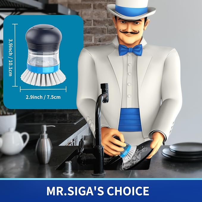 MR.SIGA Soap Dispensing Palm Brush, 2 Pack, palm scrubber, palm scrub brush - Image 3