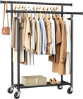 HYSEYY Clothes Rack, Double Rods Rolling Clothing Rack by HYSEYY