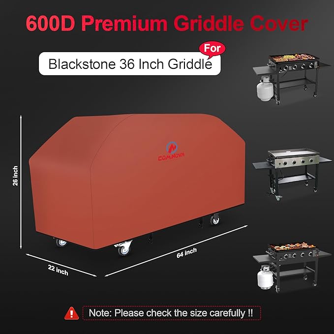 Comnova Griddle Cover for Blackstone Griddle Without Hood 36 Inch - 600D Flat Top Grill Cover for Blackstone 4 Burner Grill, 36" Griddles Cover for Black Stone and FTG600 (with Pole)