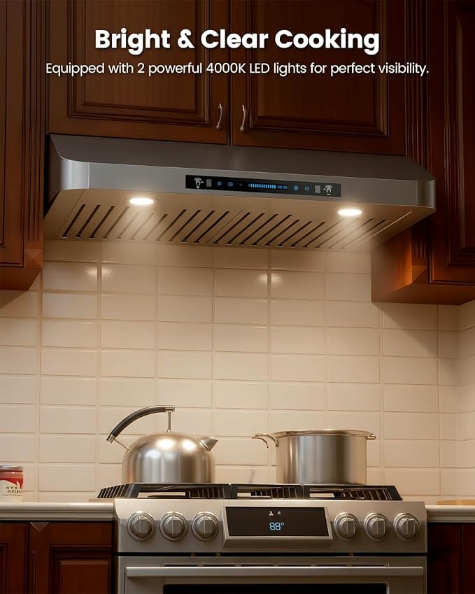 JOCO 36 Inch Under Cabinet Range Hood, 900 CFM Stainless Steel Kitchen Vent Hood, 4-Speed Gesture/Touch/Remote Control C01-36G