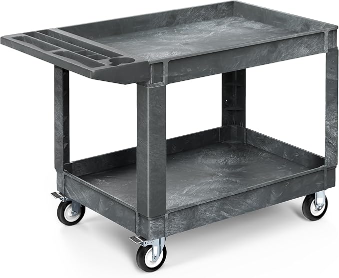 YITAHOME Utility Cart on Wheels, 550 lbs 2 Shelf Heavy Duty Rolling Carts, 45 x 25 in Plastic Service Cart Work Carts with Wheels for Warehouse Garage School & Office, Cleaning, Gray