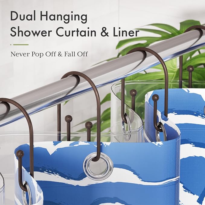 AmazerBath Shower Curtain Hooks, Simple Bronze Double Shower Curtain Hooks Rust - Image 3