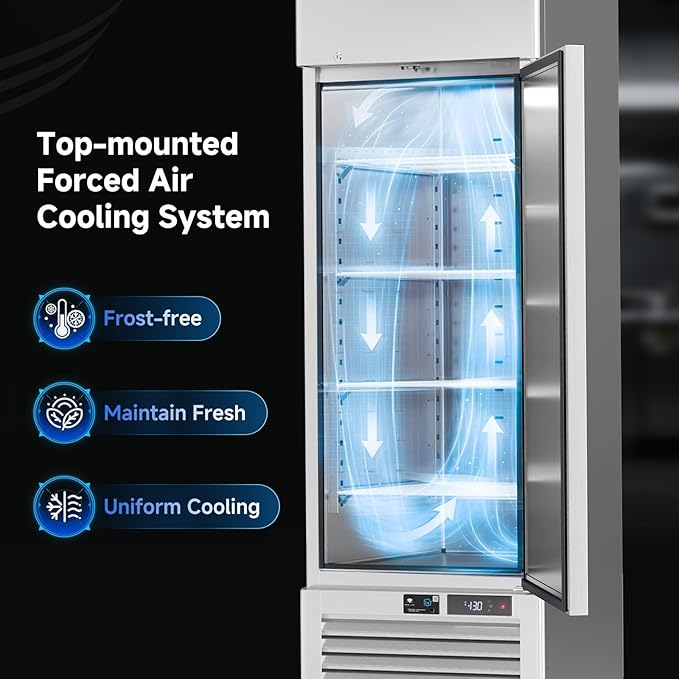 VEECOOL 27" WiFi Enabled Commercial Freezer Upright with App Control, 23 cu.ft. Stainless Steel Single Door Reach-in Freezer with 4 Shelves, Right Hinged Door, Auto Defrost, ETL&ETL Sanitation