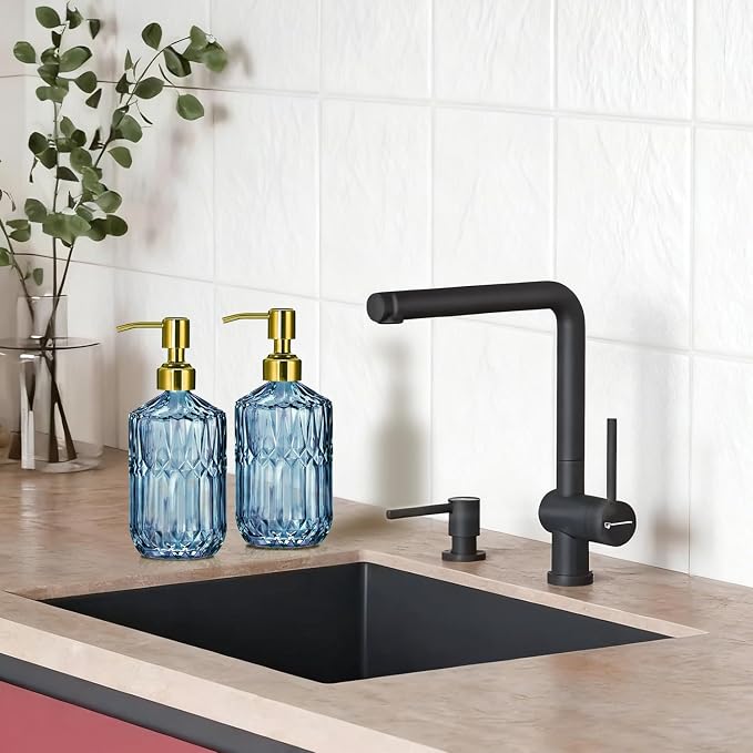 COHOSEGE 17 Oz Blue Glass Kitchen Soap Dispenser - Image 3