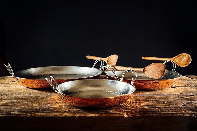 Sertodo 6 Inch Hand-Hammered Copper Paella Pan | Heavy-Gauge Pure Copper Frying Pan & Skillet | Artisan Cookware for Cooking & Serving – Alicante Style
