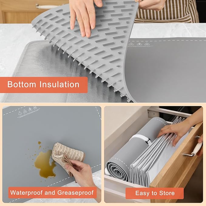 FYY Extra Long Warming Mat for Food with Heat Resistant Pad, Prevent Countertop Cracks, Keep Meal Warm, Rapid and Full Surface Heating, 6 Temp Settings, 6H Timer, Rollable Portable Food Warmer, Grey