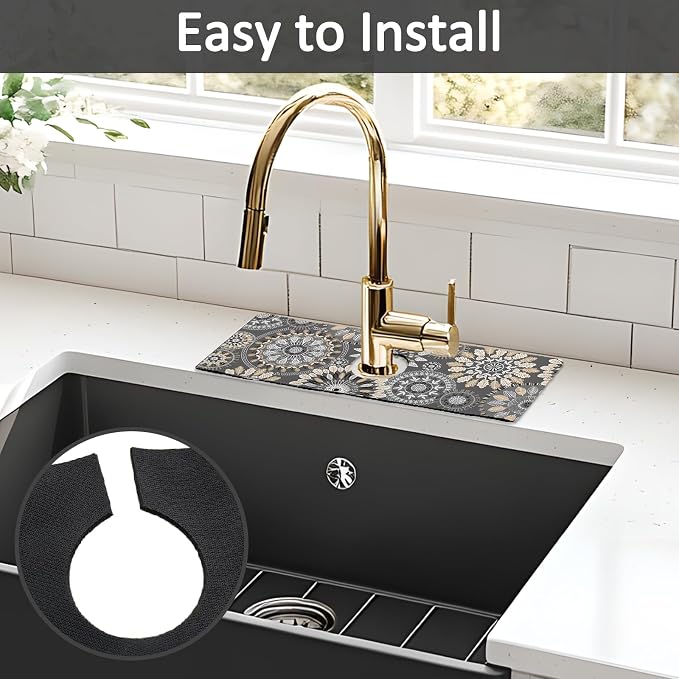 15" X 5.5" Kitchen Sink Splash Guard Faucet Mat Mandala Super Absorbent Fast - Image 5