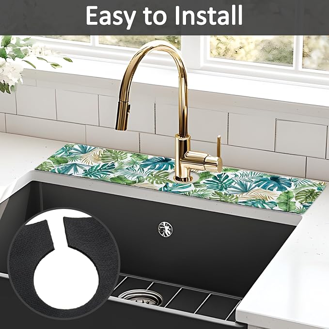 2PCS 24" X 5.5" Kitchen Sink Splash Guard Faucet Mat Leaf Super Absorbent Fast - Image 5