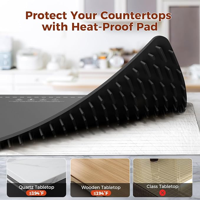Upgrade Graphene Warming Mat for Food, Food Warming Mat for Countertop with 6 Temperature Settings and Timing Function, Portable Electric Warming Tray for Parties Buffet, Black