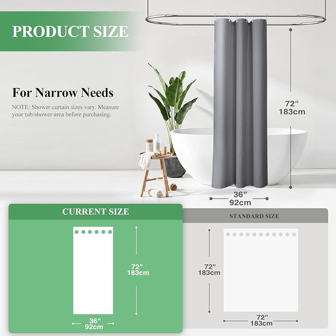Dynamene Stall Waffle Shower Curtain 256 GSM Heavy Fabric 36x72 Grey/Gray - Image 2