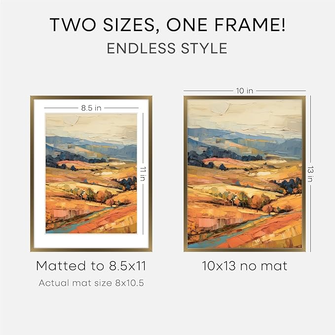 Homeforia 10x13 Bronze Picture Frame, High End Metal 10x13 Brass Frames with Mat 8.5x11, 10 x 13 Poster Frames Matted to 8.5 x 11 inch Photo, 10 by 13 Bronze Frames, Tempered Glass, Wall Kit, Set of 1