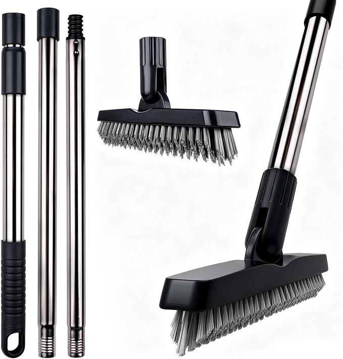 2 Pack Grout Brush with Long Handle, Swivel Cleaning Grout Line Scrubber by ITTAHO
